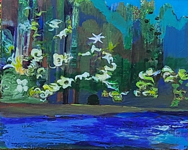 Acrylique sur toile de lin 81x65 L'Éveil de forêt enchantée